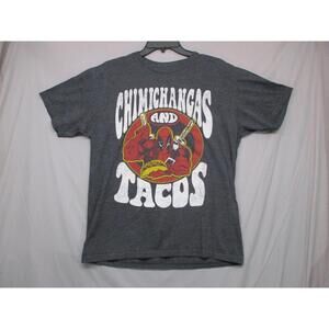 Marvel‎ Heather Grey Unisex Graphic Tee Deadpool "Chimichangas Tacos" Size M
